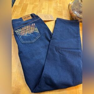 Hand Crafted Women's Jeans - Dark Blue with Multicolor Stitching